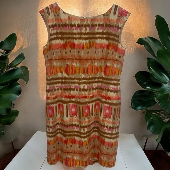 Tahari Multicolor Batik Print Shift Dress Linen Blend Mini Women’s Size 8 - Picture 1 of 12